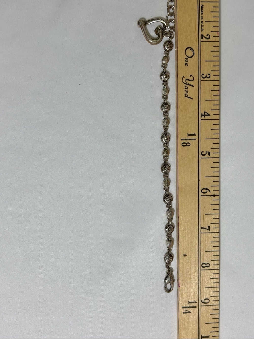 Vintage Brighton Blair Heart Barrel Link Chain Charm Bracelet Silver Plated - Picture 5 of 5